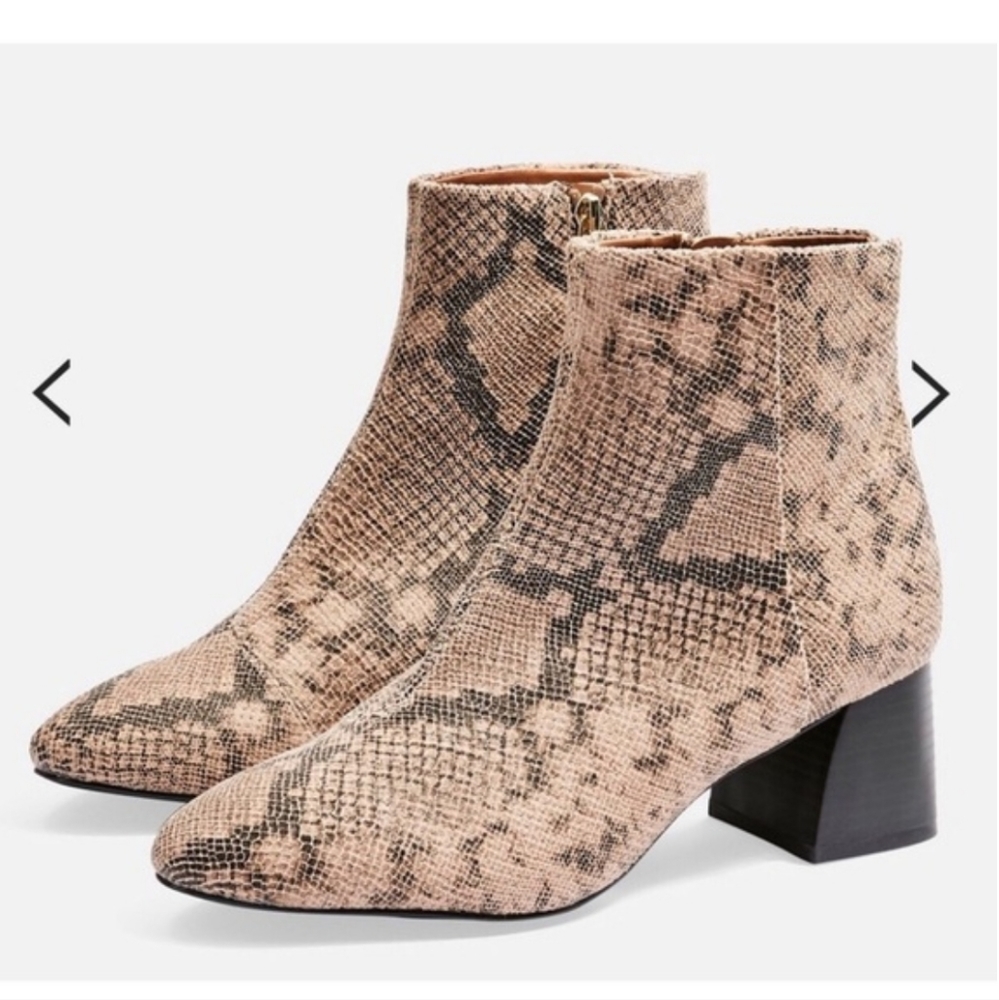Topshop Snake Print Chunky Ankle Boots